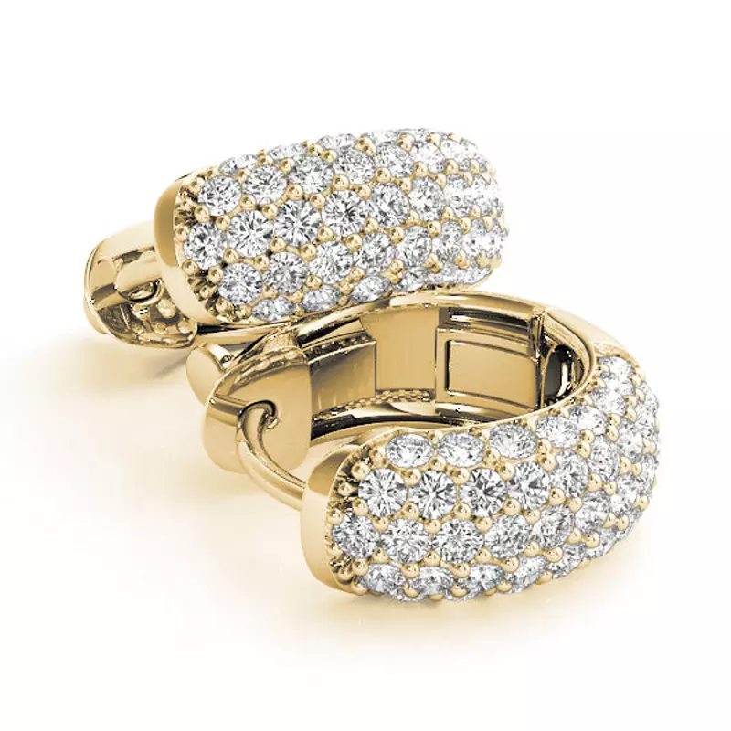 14K Yellow Gold Five Row Diamond Pavé Huggie Earrings